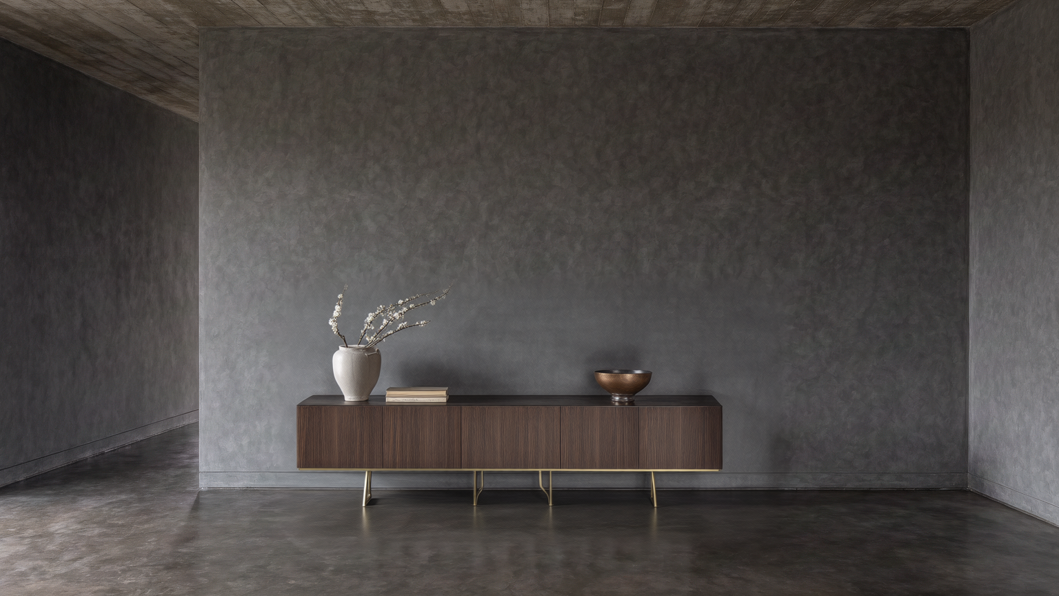Oak sideboard with quince branches
