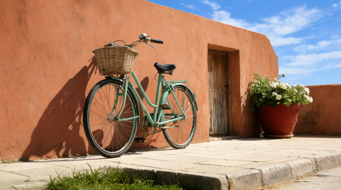 Qwen Image 3.0 Pro Image Edit: Bicycle recolored, mint on terracotta