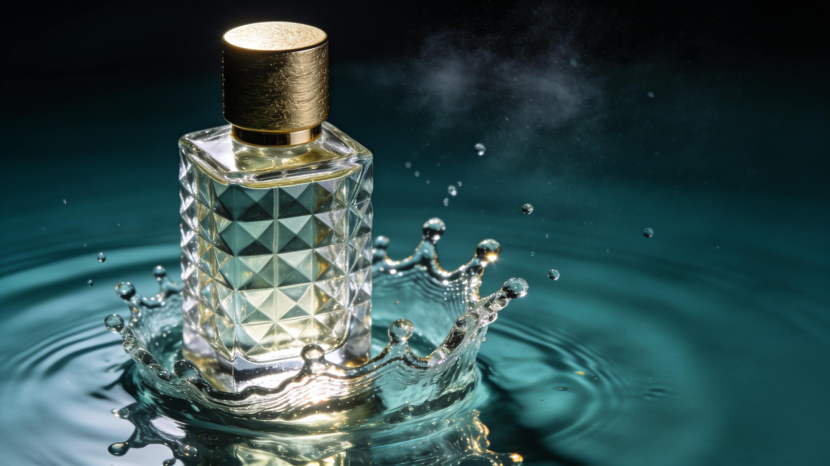 Seedream 4.5 Text-to-Image: Perfume bottle splash