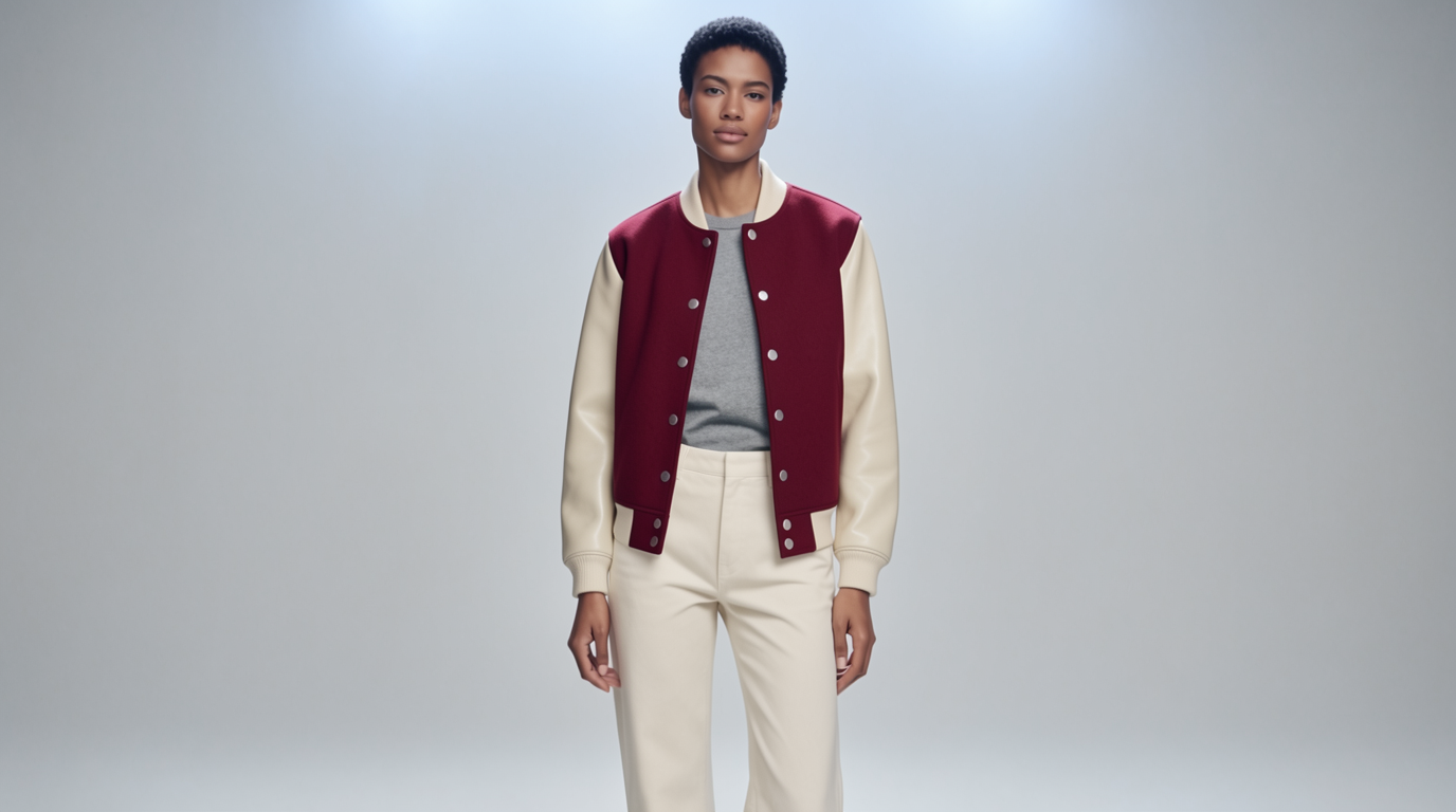 FLUX Virtual Try-On: Varsity jacket tried on
