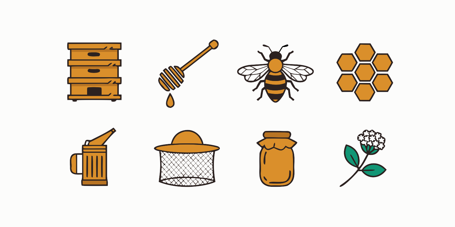 Recraft V4.1 Utility Text-to-Vector: Beekeeping icon set