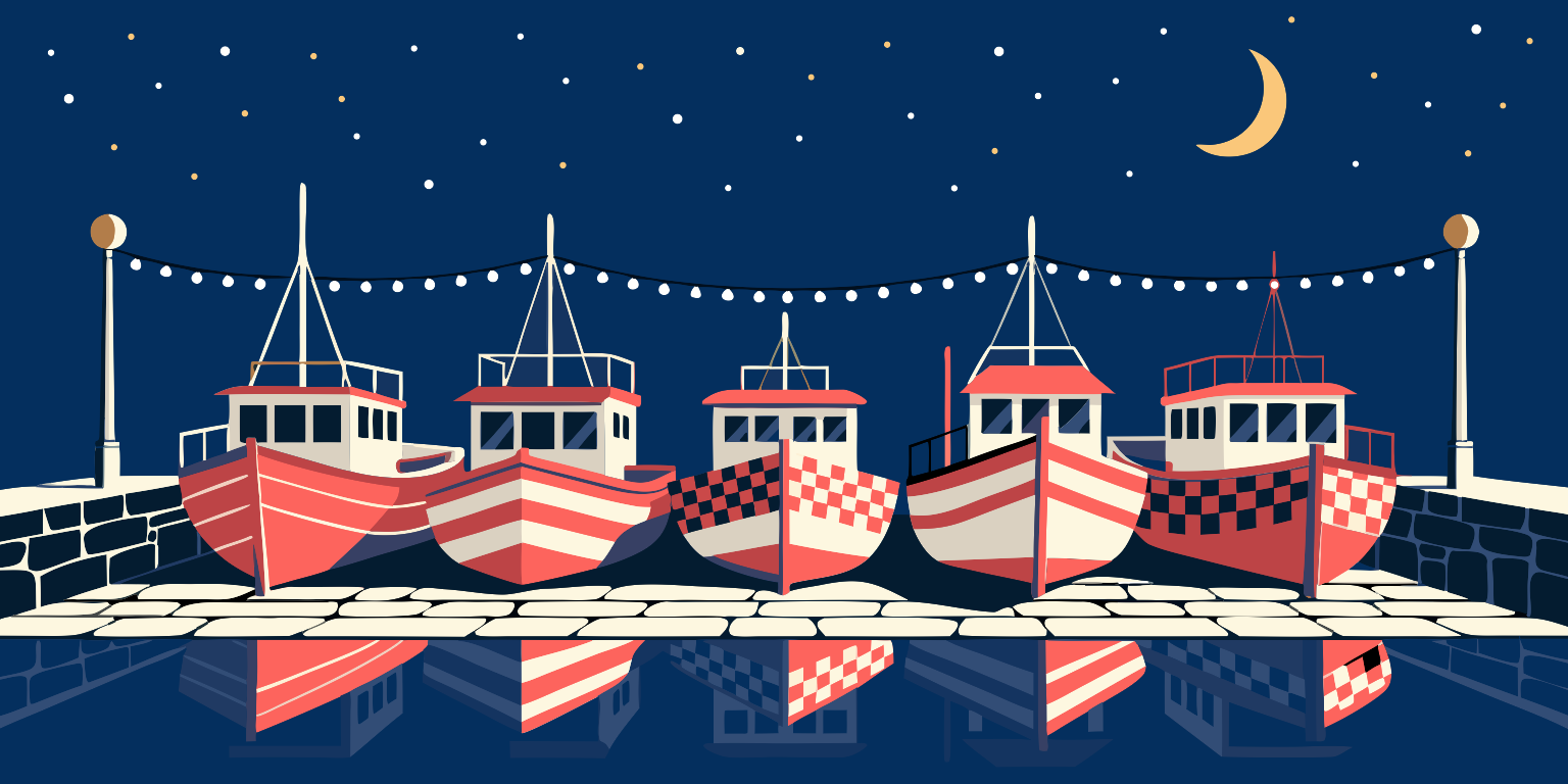 Recraft V4 Text-to-Vector: Fishing harbour at night