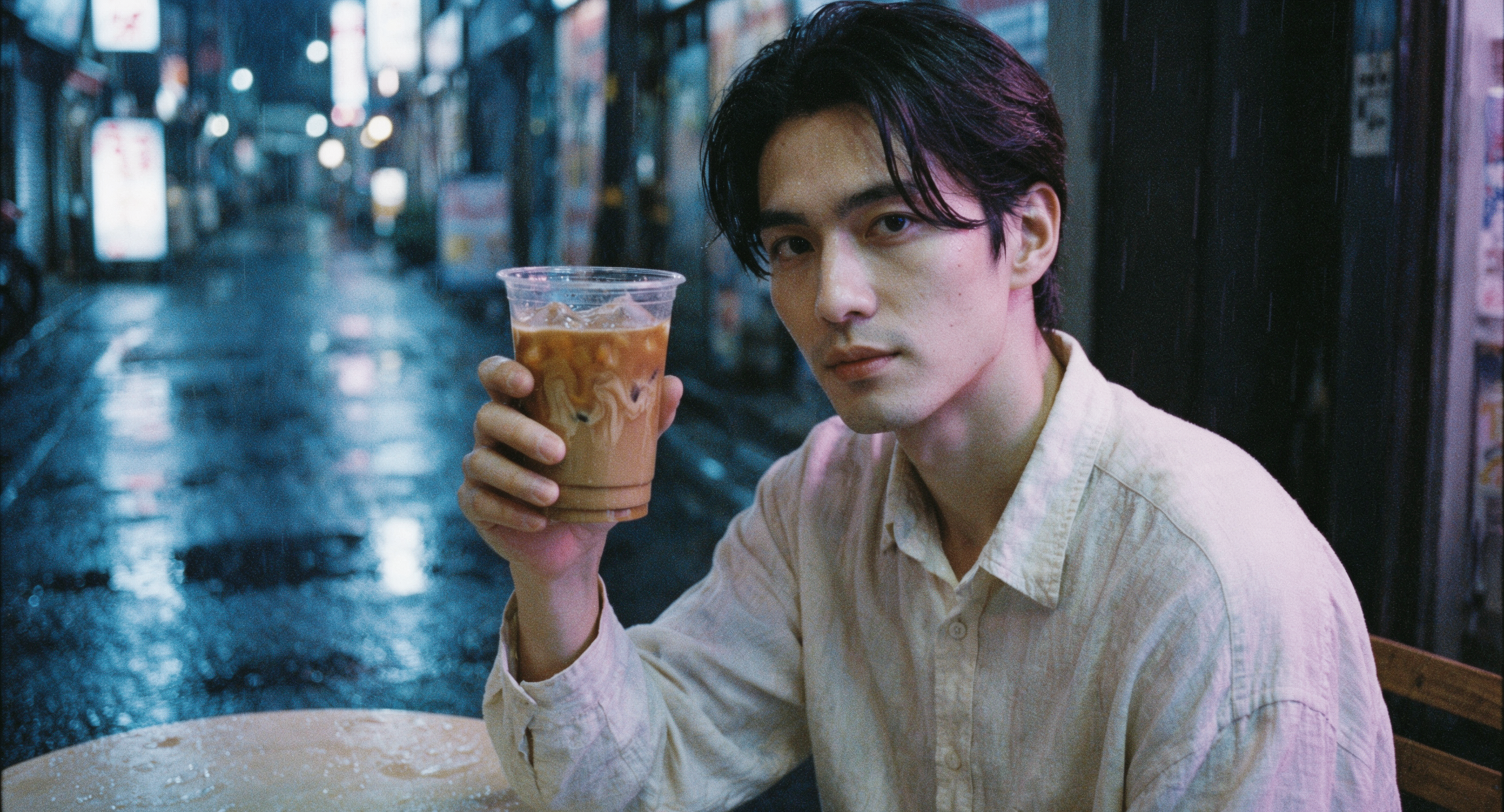 Luma Uni 1 Image Edit: Cafe portrait moved to rainy Tokyo