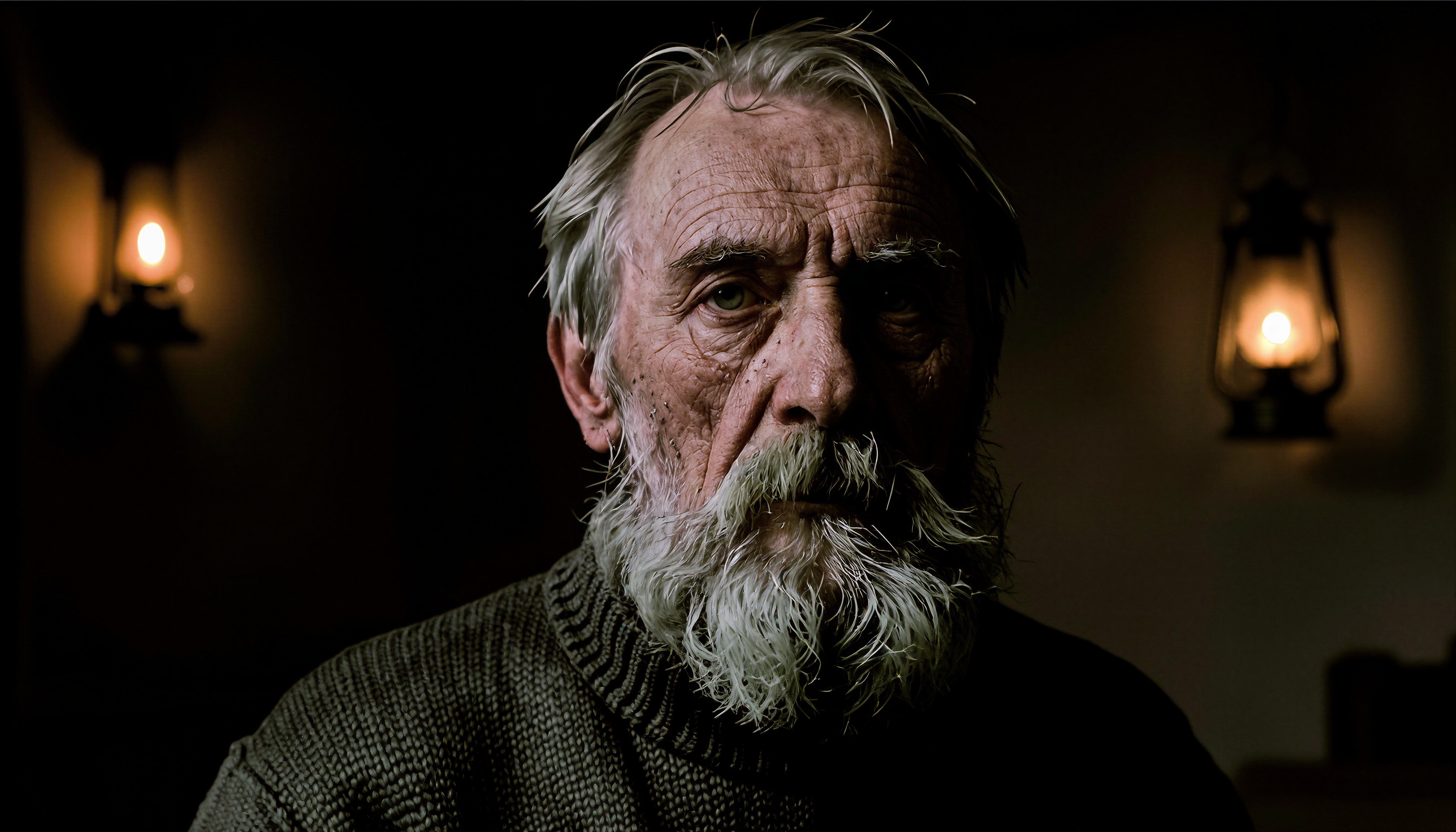 Lantern-lit fisherman, skin enhanced and upscaled 4×