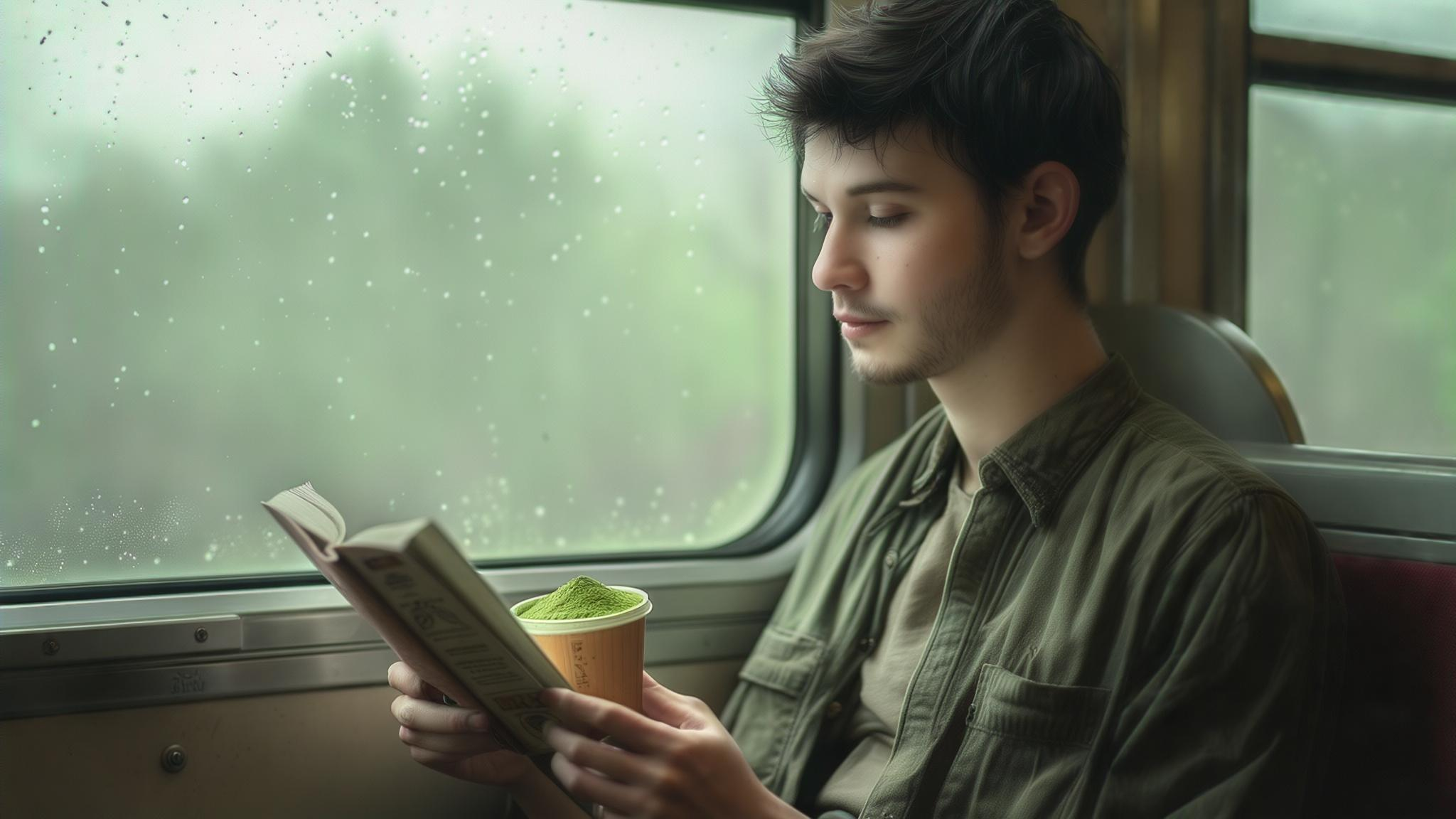 Luma Photon 1 Text-to-Image: Reading on the train, same film look