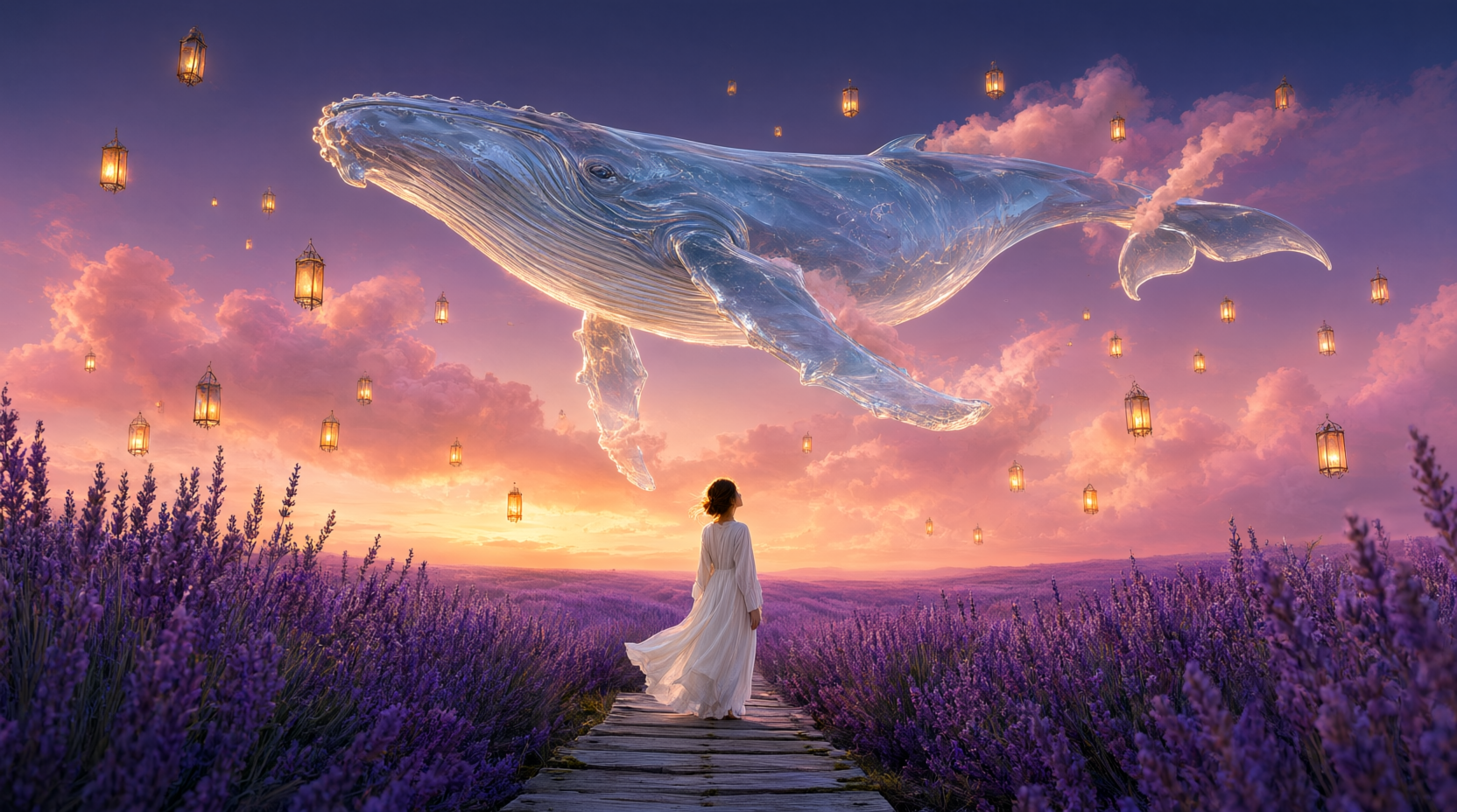 Qwen Image 3.0 Pro Text-to-Image: Whale above the lavender