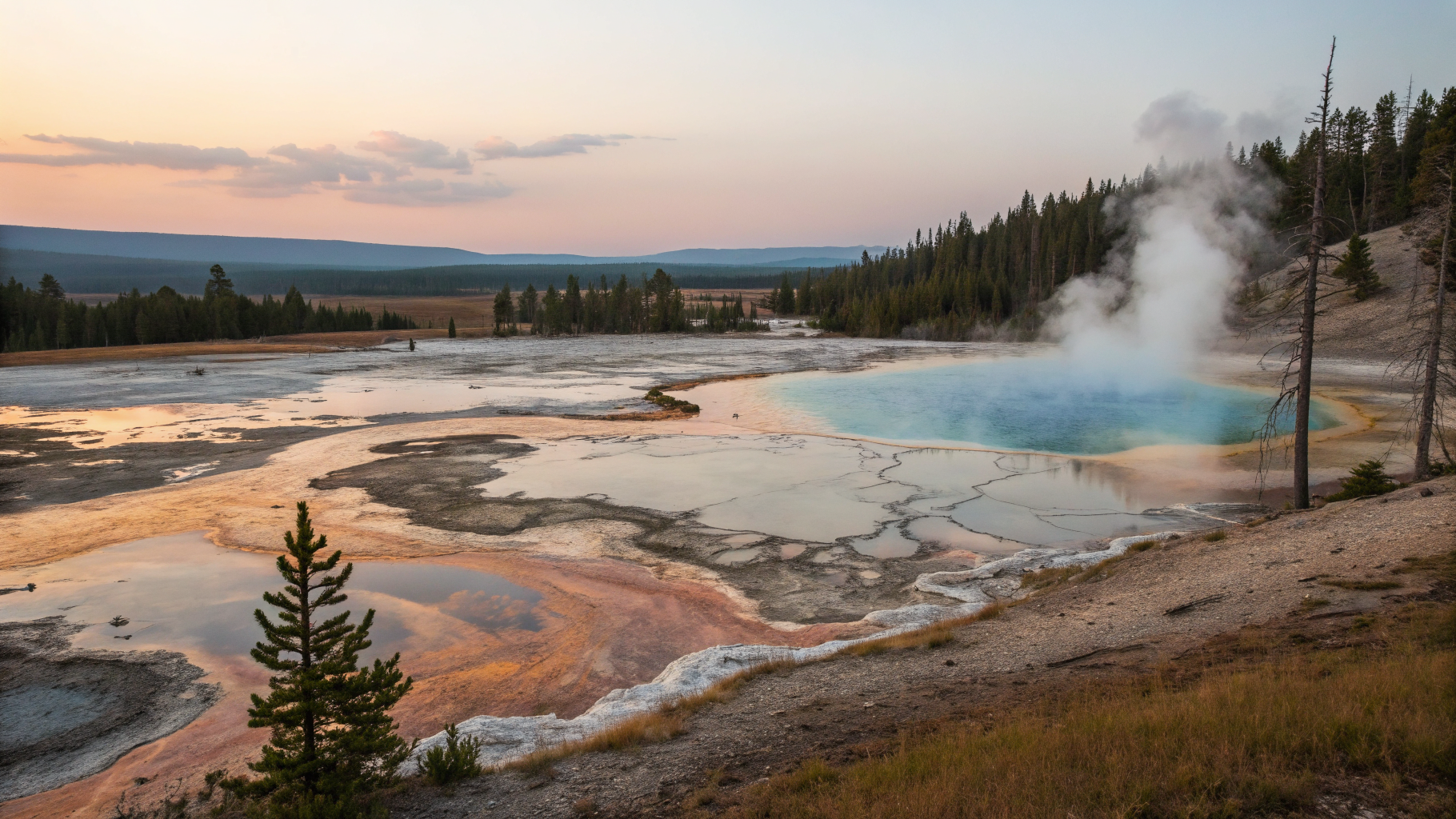 Recraft V3 Text-to-Image: Geyser basin at first light