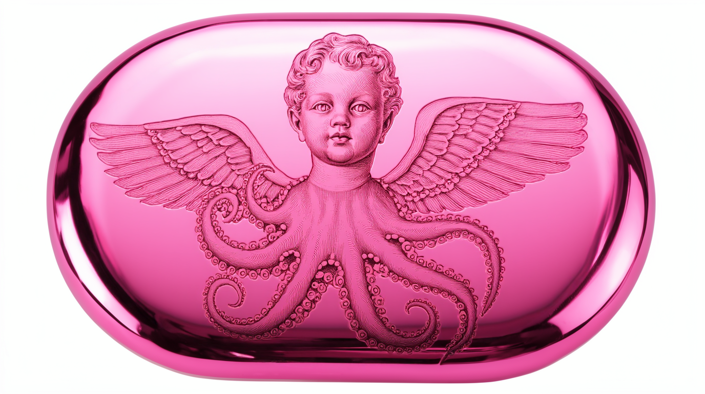 FLUX Pro Fill: Winged octopus engraved on the pink chrome