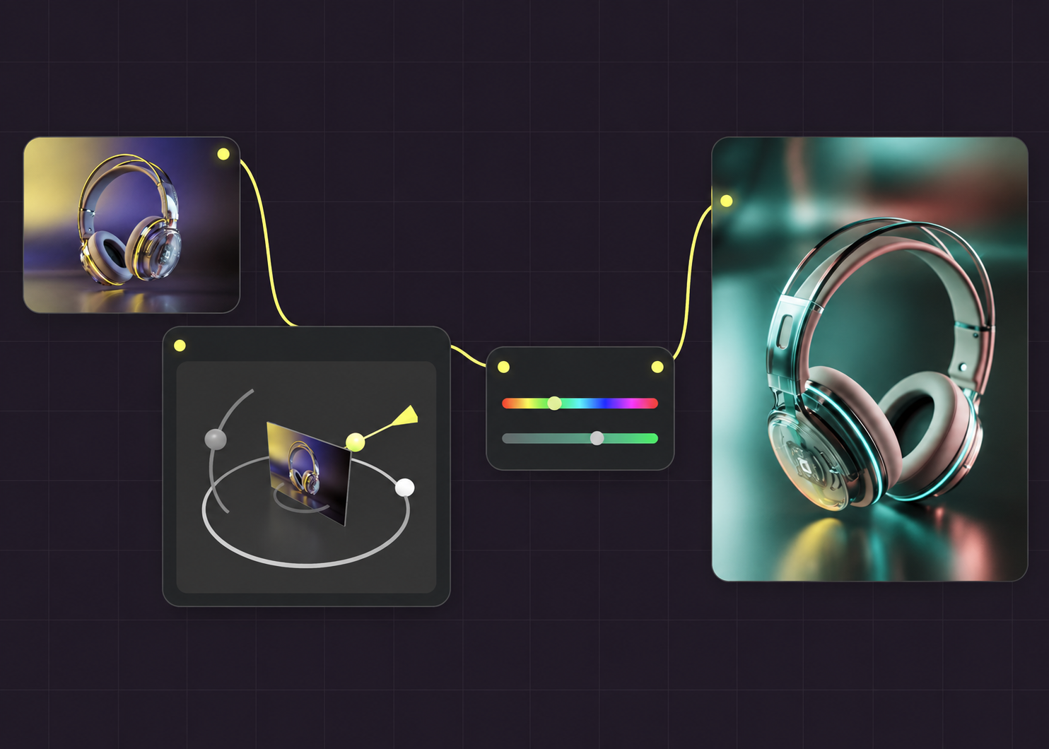 Headphone workflow with connected 3D camera and color controls